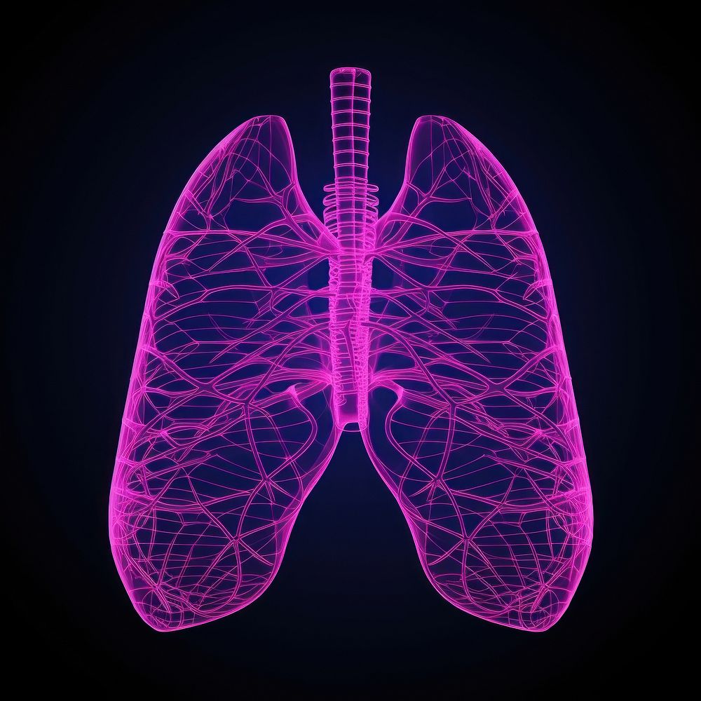 Neon lungs wireframe purple radiography technology.