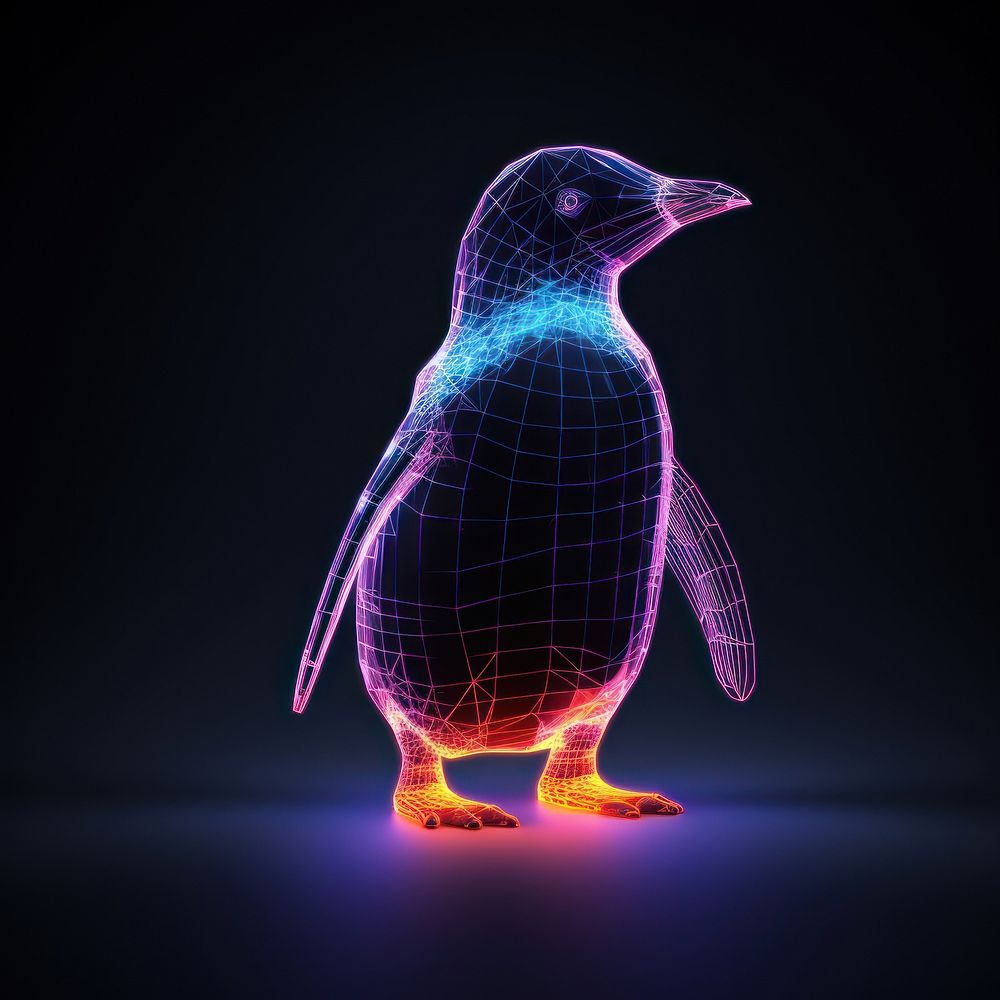 Neon penguin wireframe animal bird futuristic.