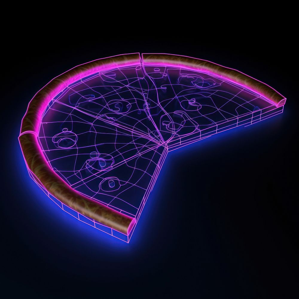 Neon pizza wireframe diagram purple night.