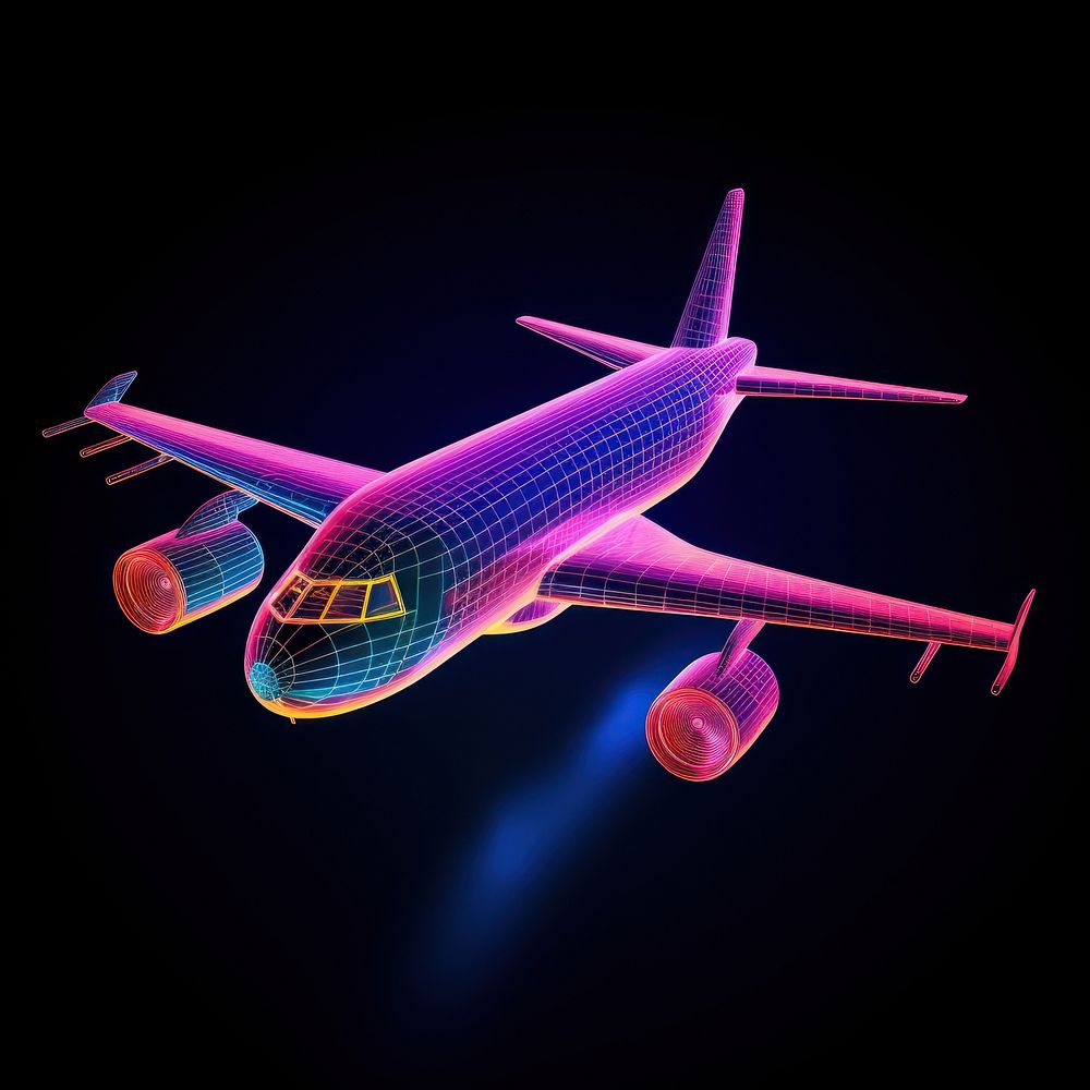 Neon plane wireframe aircraft airplane airliner.