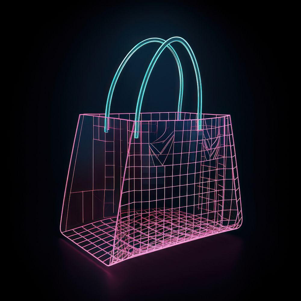 Neon shopping bag wireframe handbag light neon.