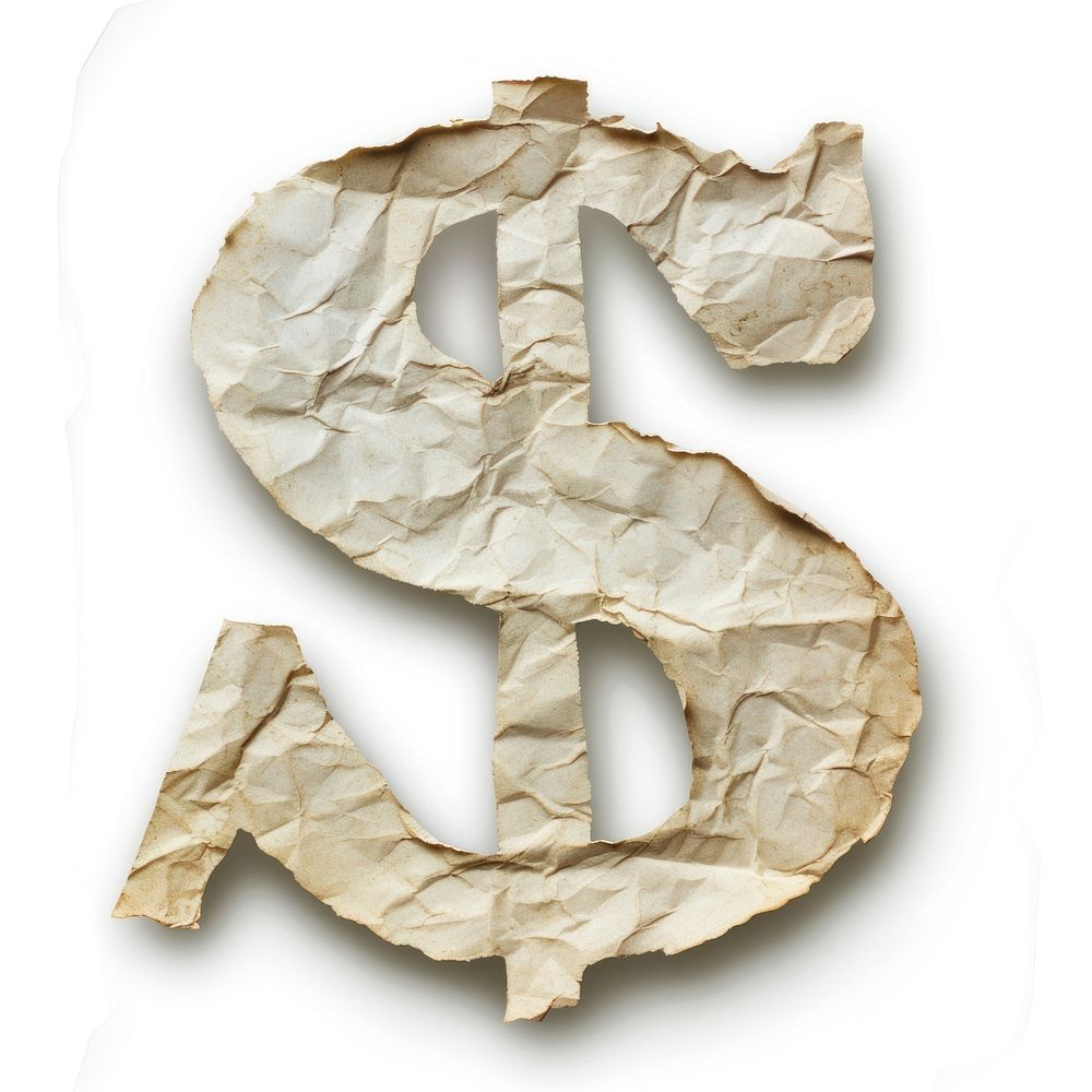 Dollar sign symbol paper art white background.