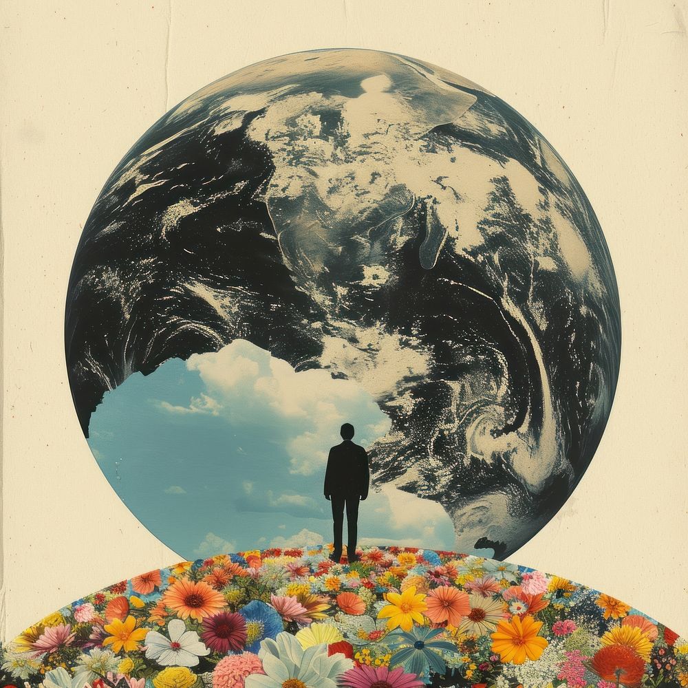 Paper collage of the earth flower planet space.