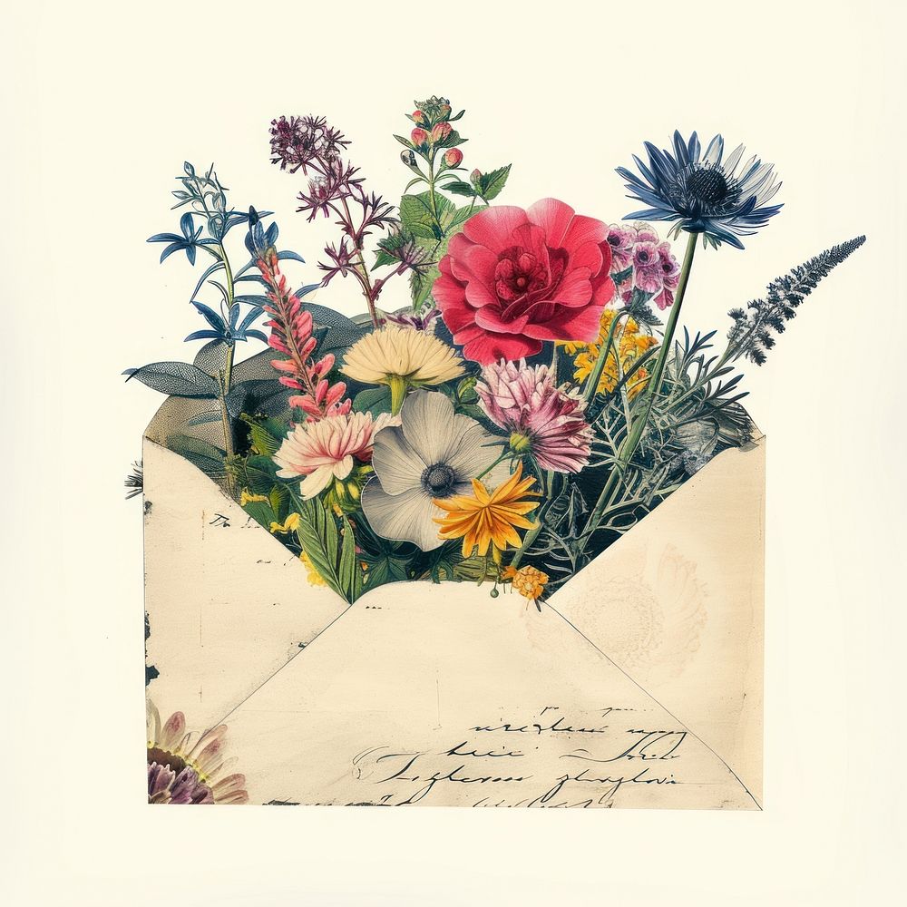 The letter with colorful vintage flowers art painting plant.