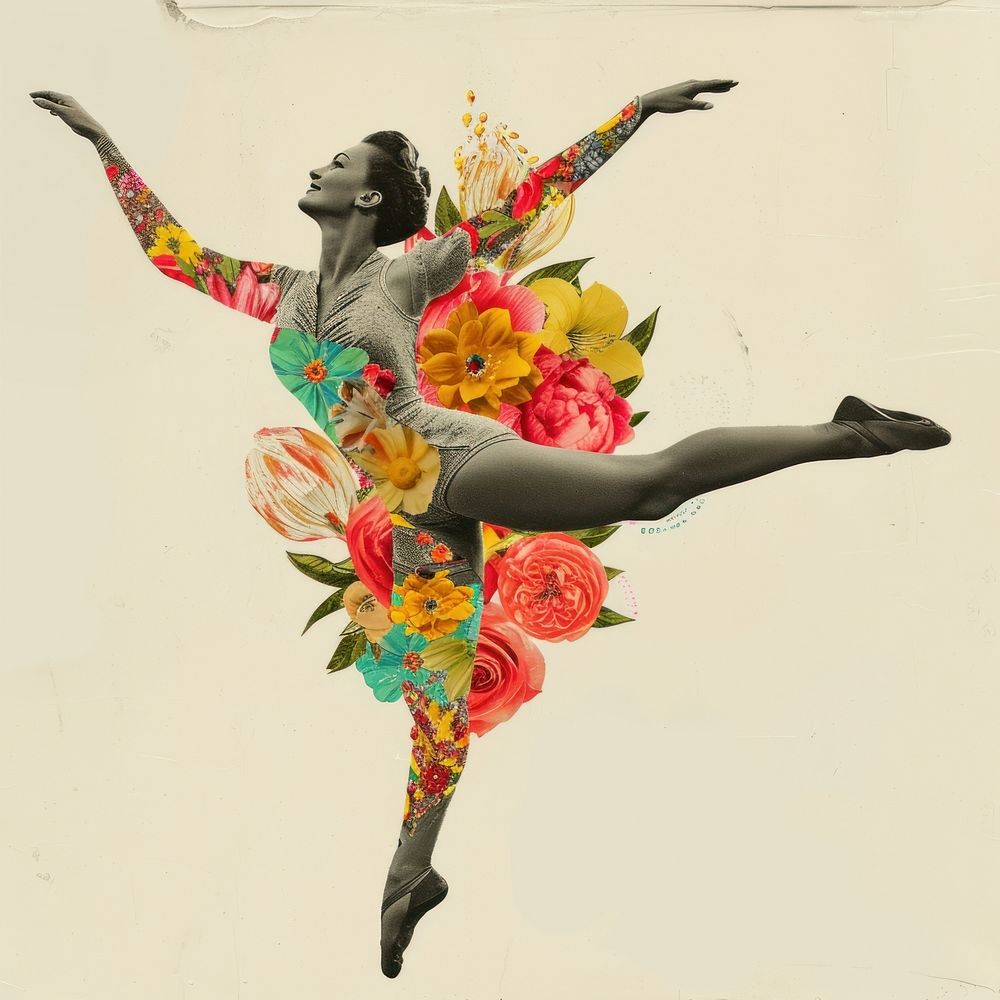 Paper collage of gymnastic dancing flower adult.