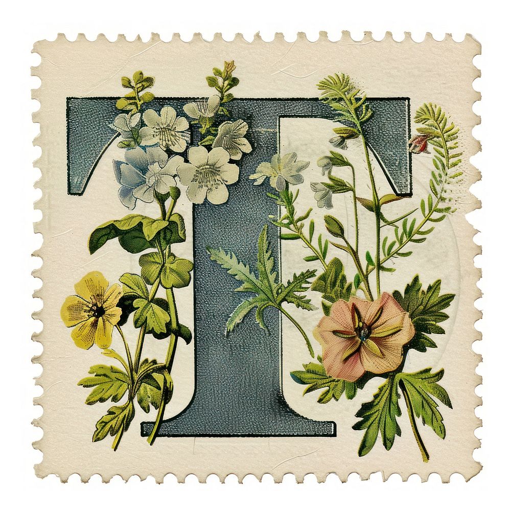 Vintage alphabet T postage stamp.