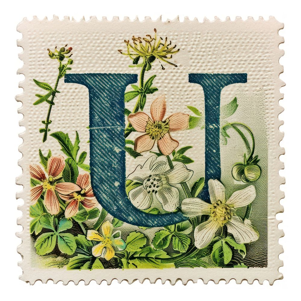 Vintage alphabet U postage stamp.