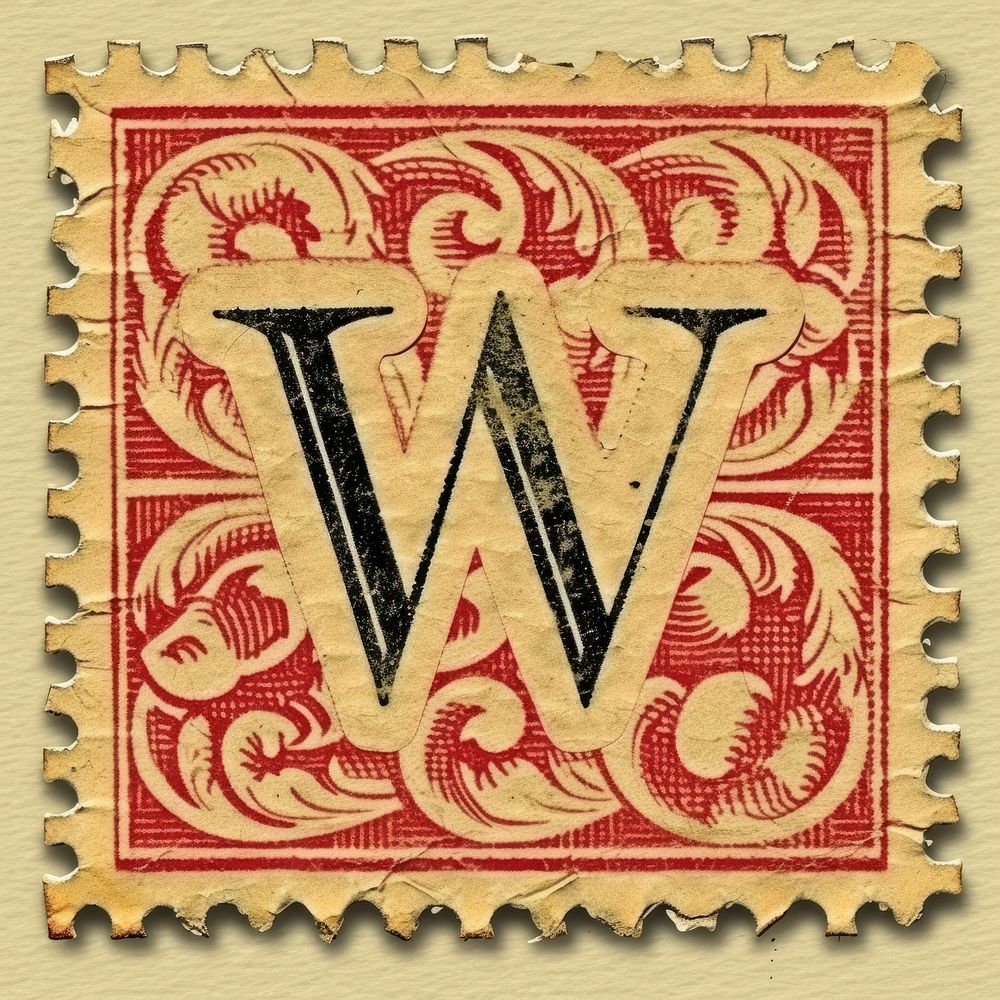Vintage alphabet W postage stamp.