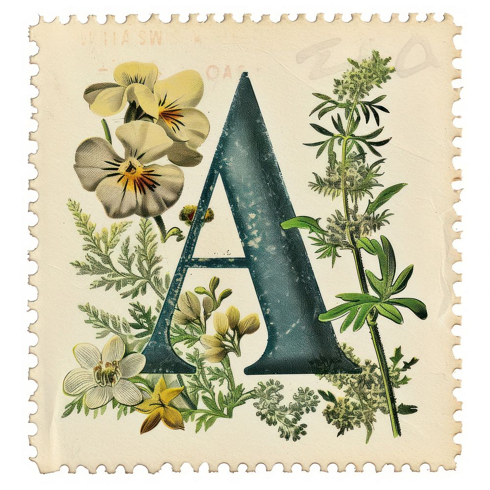 Vintage alphabet A postage stamp.
