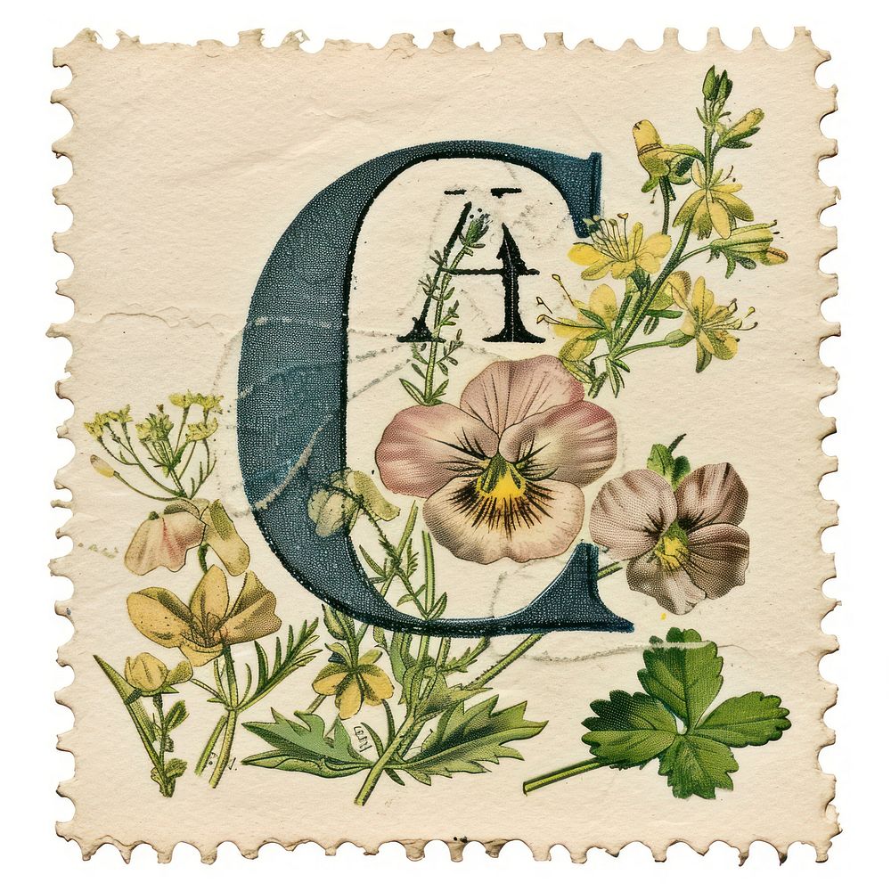 Vintage alphabet C postage stamp.
