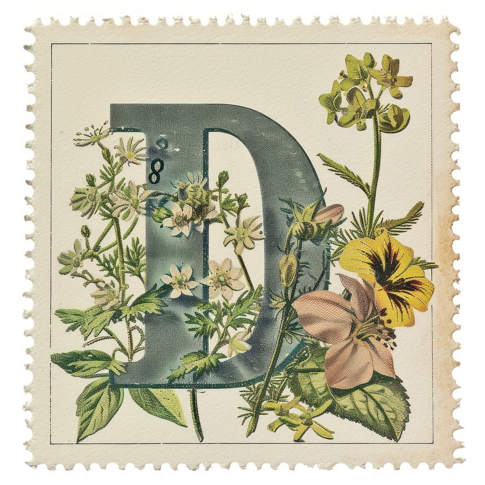 Vintage alphabet D postage stamp.