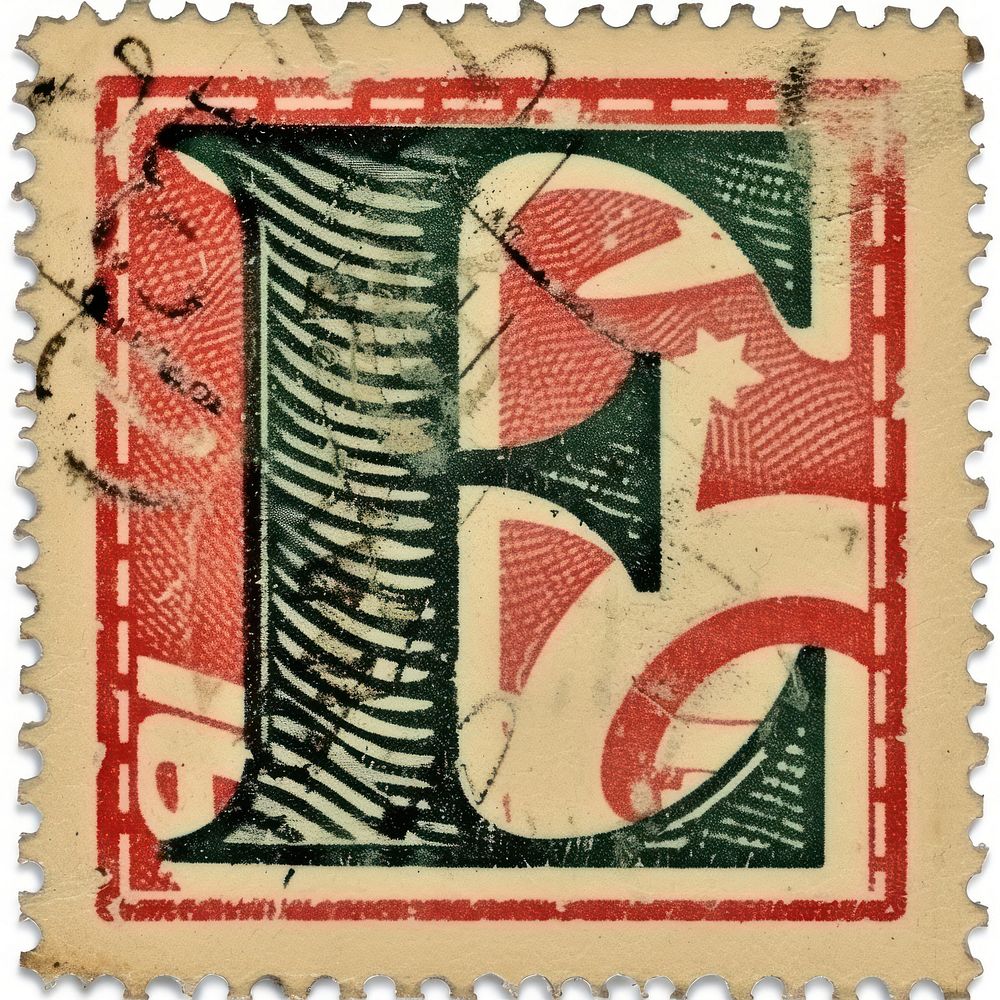 Vintage alphabet E postage stamp.