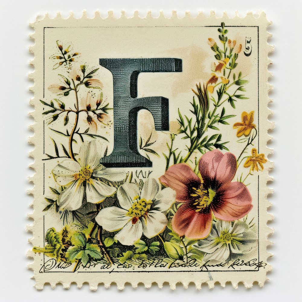 Vintage alphabet F postage stamp.