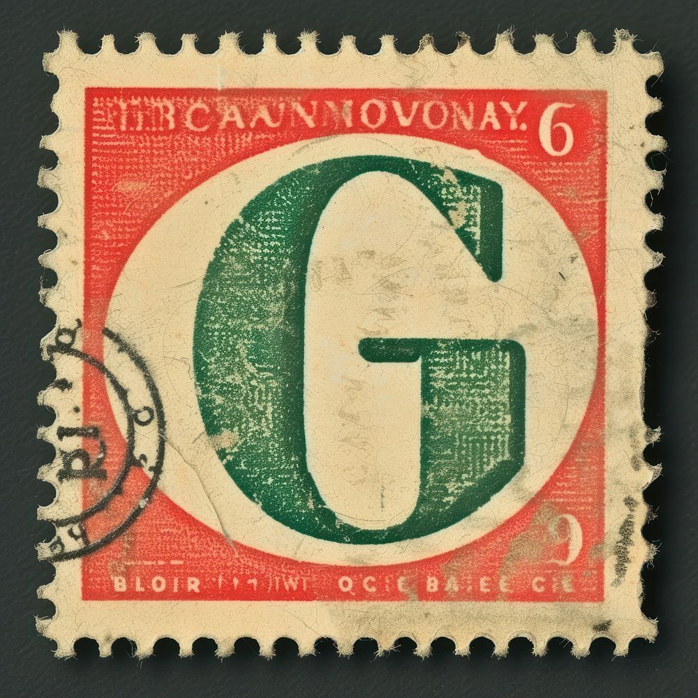 Vintage alphabet G postage stamp.