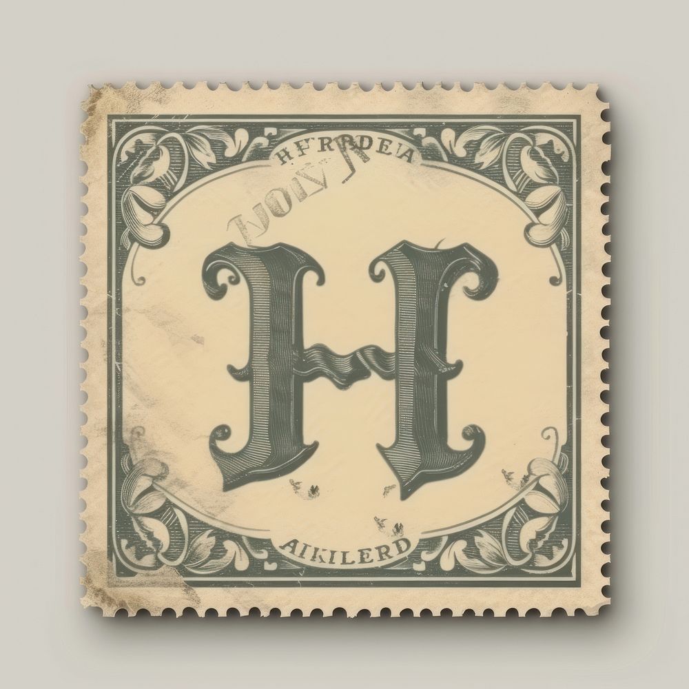 Vintage alphabet H postage stamp.