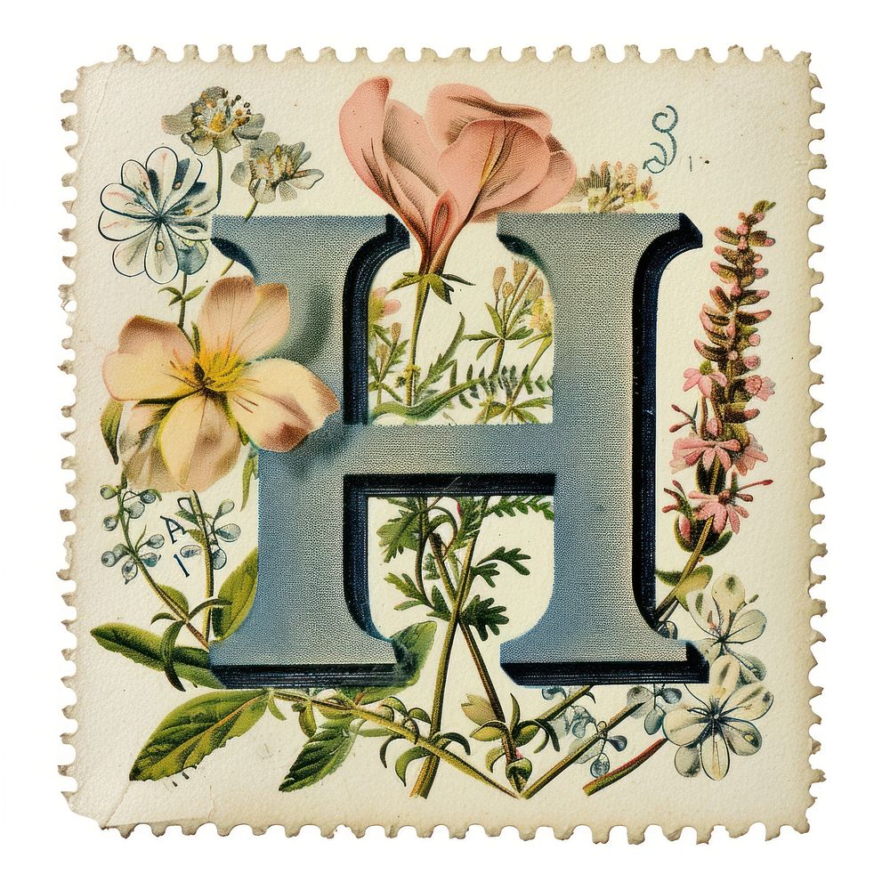 Vintage alphabet H postage stamp.