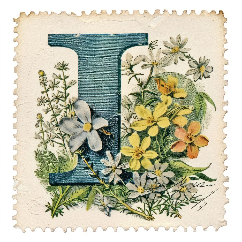 Vintage alphabet I postage stamp.