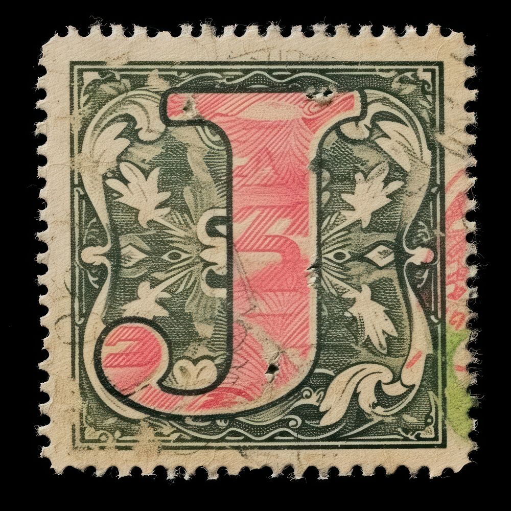 Vintage alphabet J postage stamp.