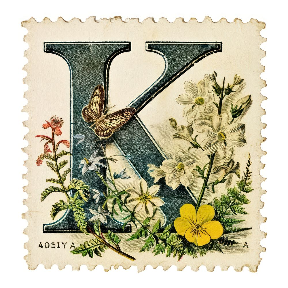 Vintage alphabet K postage stamp.