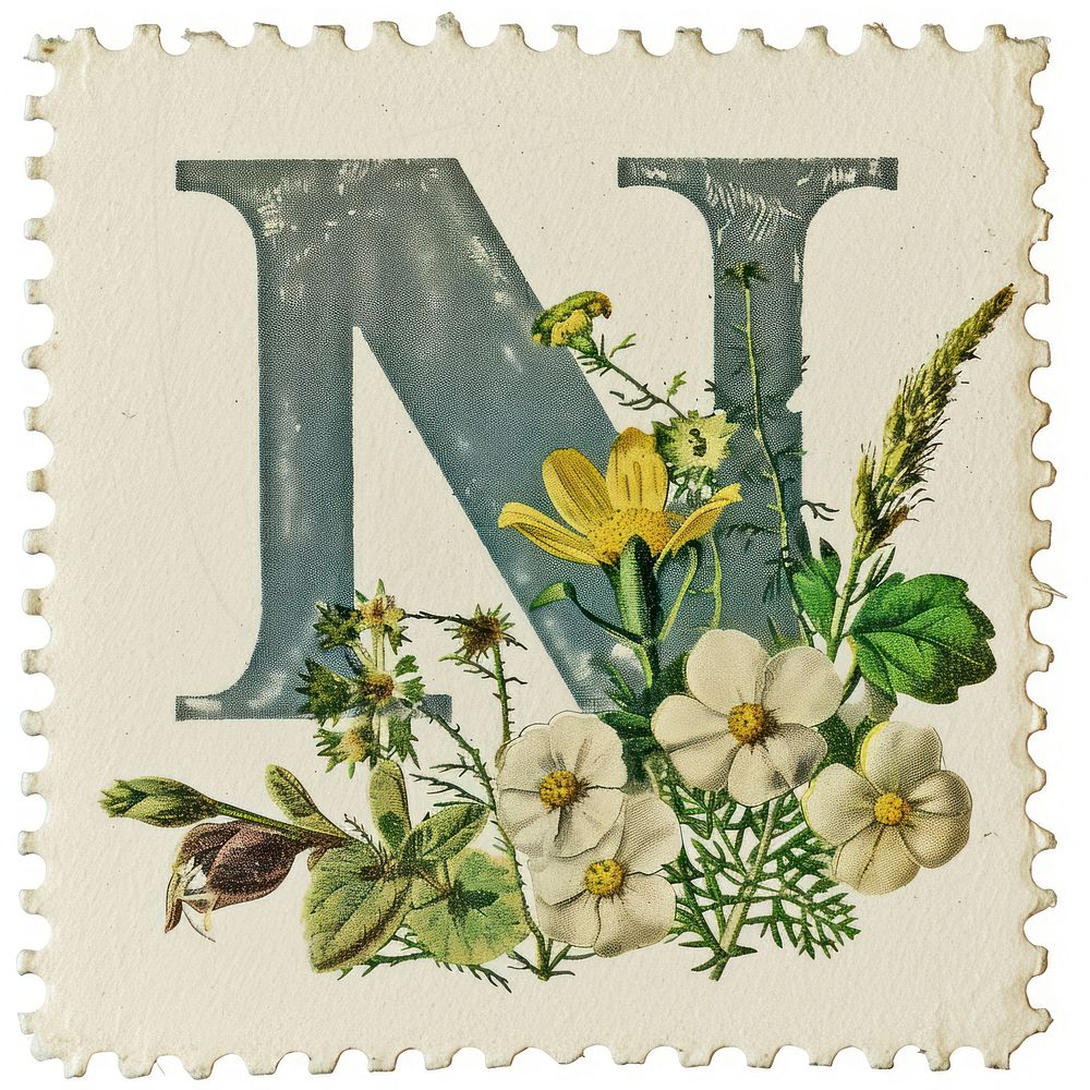 Vintage alphabet N postage stamp.