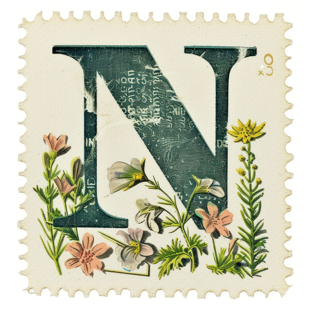 Vintage alphabet N postage stamp.