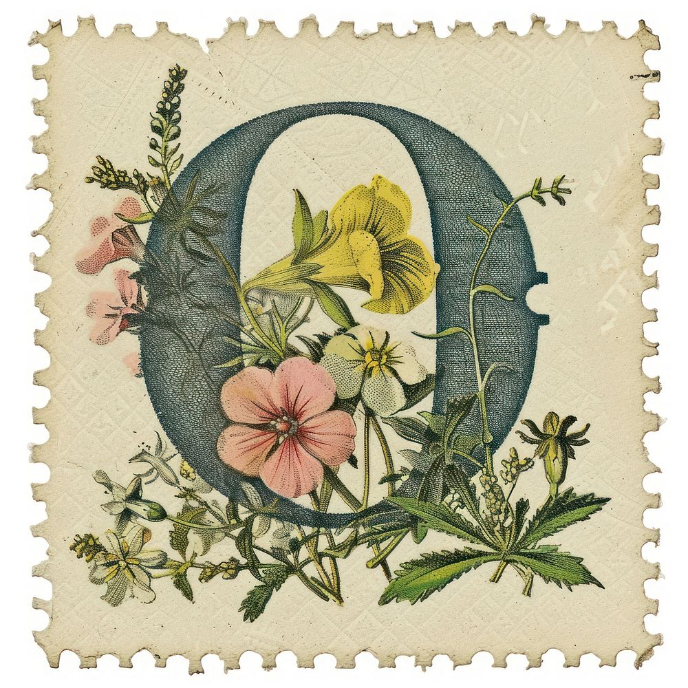 Vintage alphabet O postage stamp.