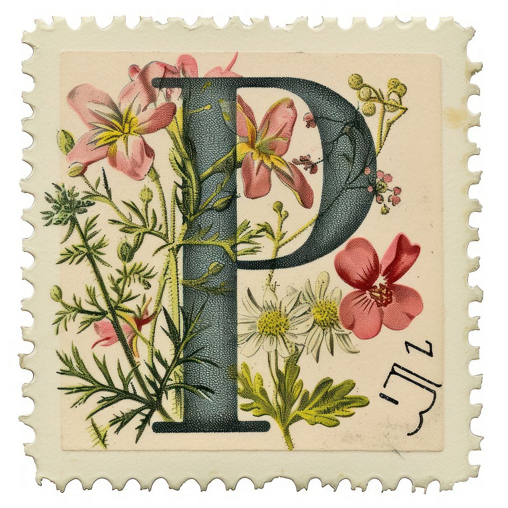 Vintage alphabet P postage stamp.