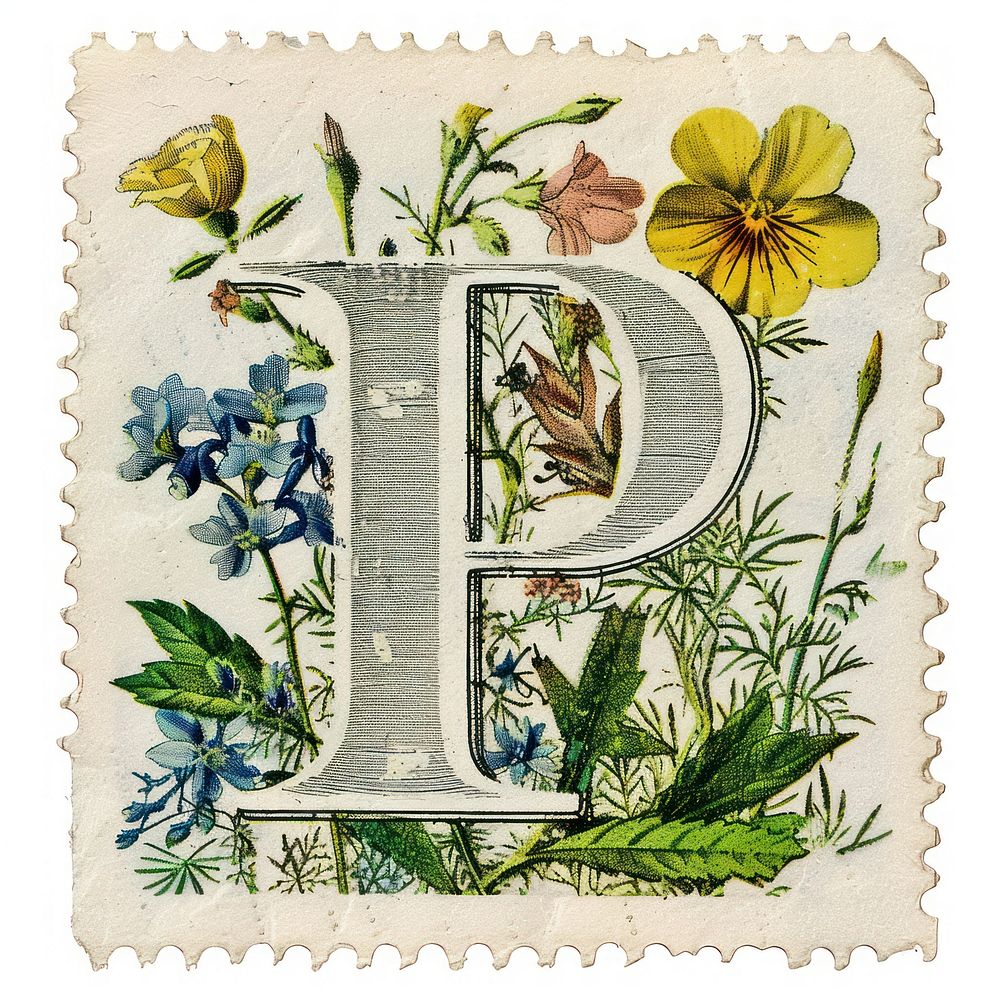Vintage alphabet P postage stamp.
