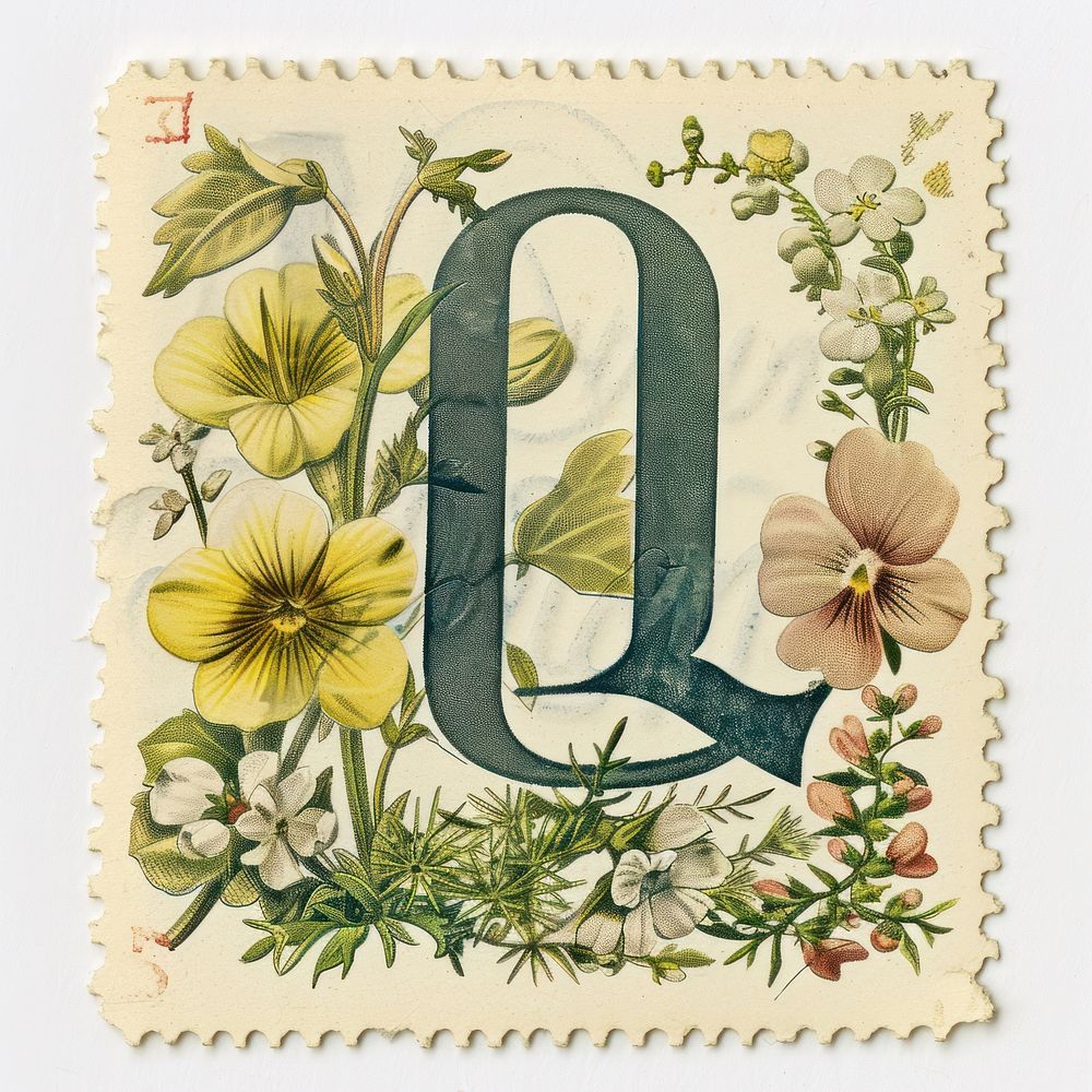 Vintage alphabet Q postage stamp.