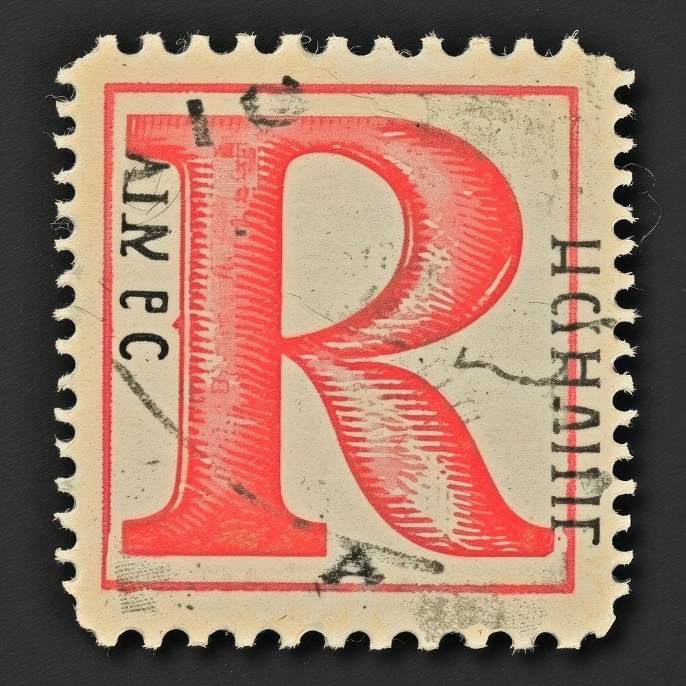 Vintage alphabet R postage stamp.