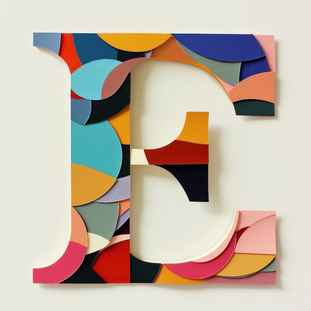 Alphabet E art collage shape.