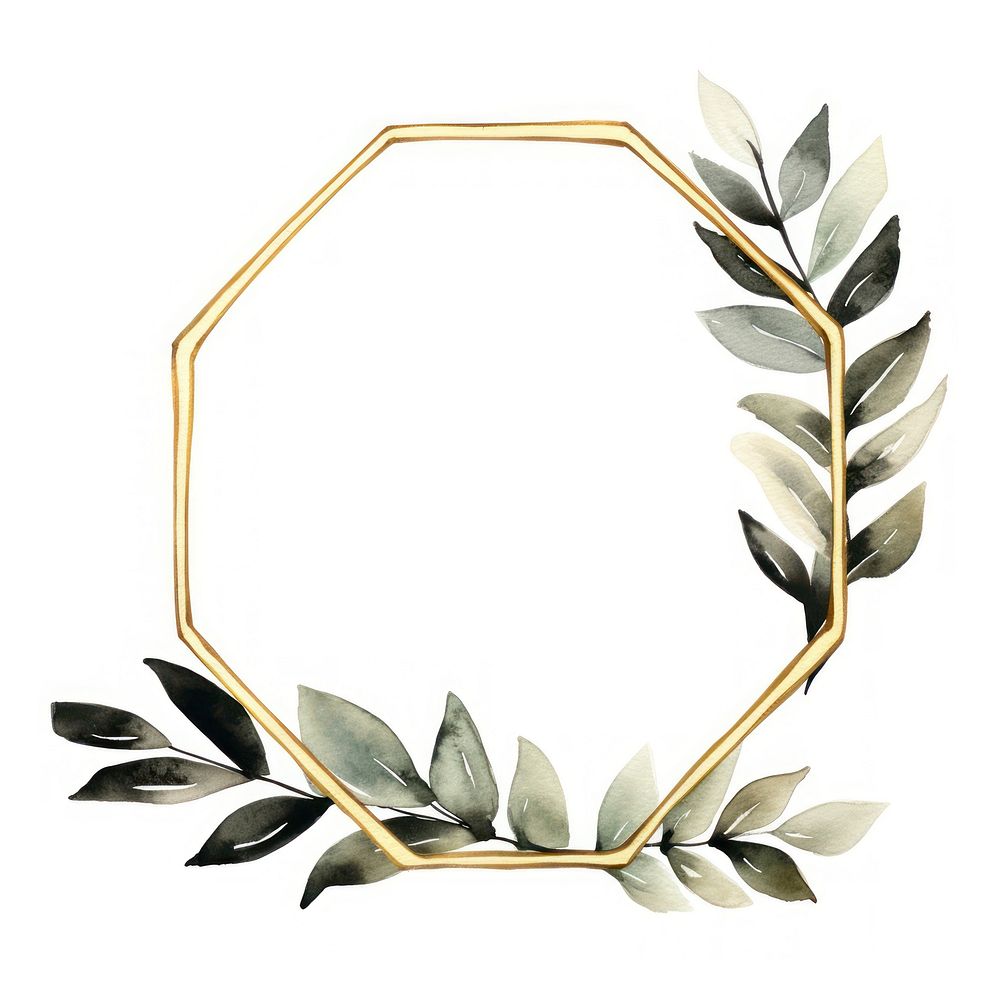 Leaves with golden hexagon frame circle white background accessories.