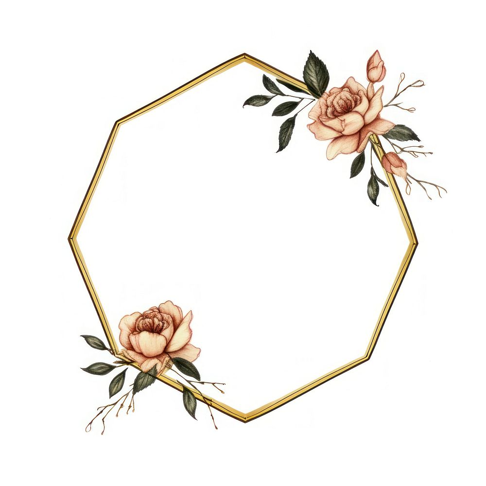 Rose with golden hexagon frame pattern circle flower.