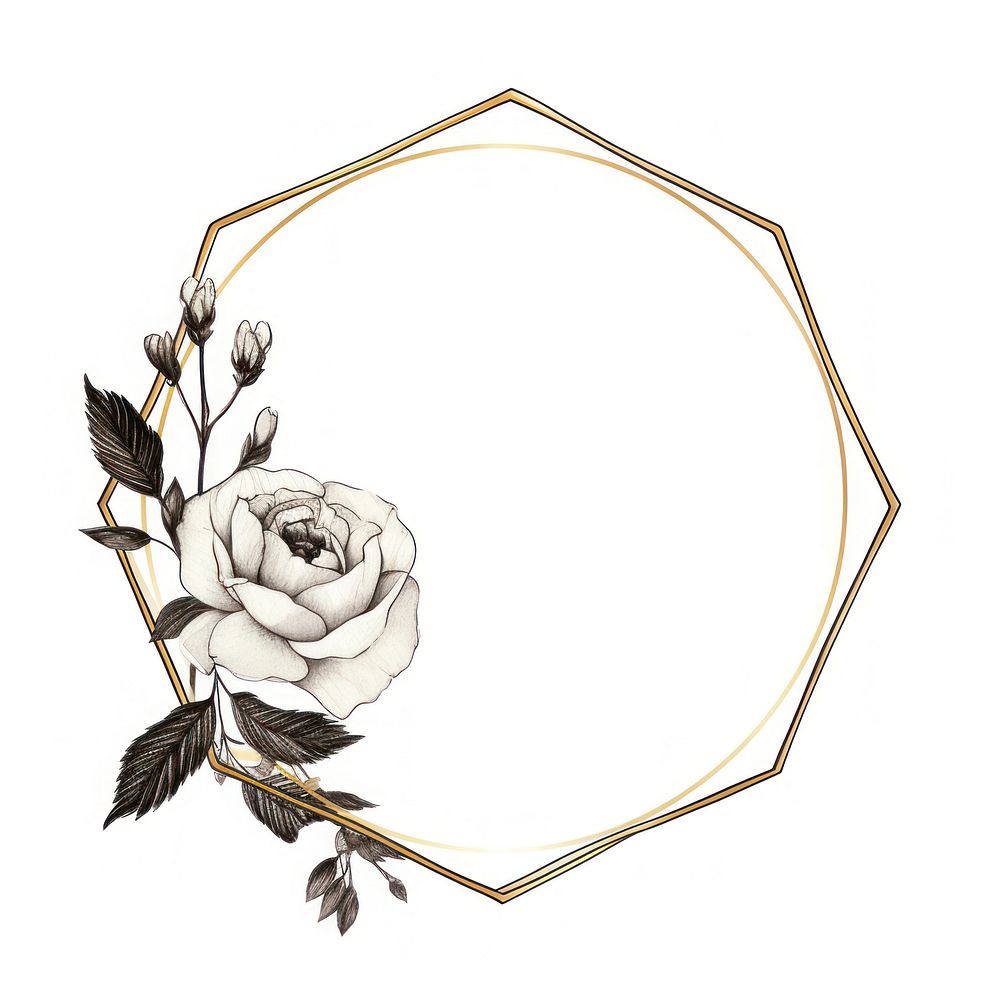 Rose with golden hexagon frame pattern circle flower.