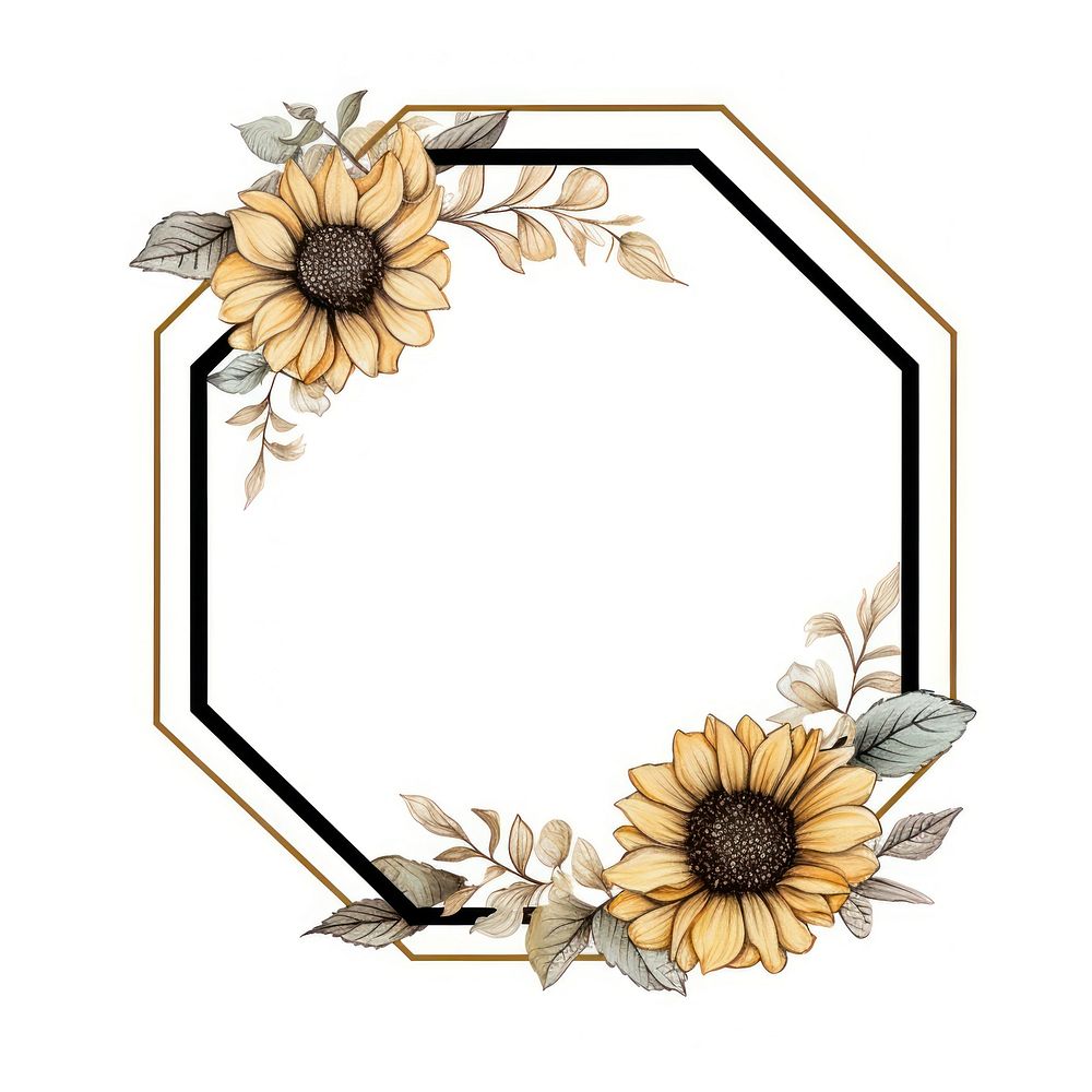 Sunflowers with golden hexagon frame pattern circle plant.