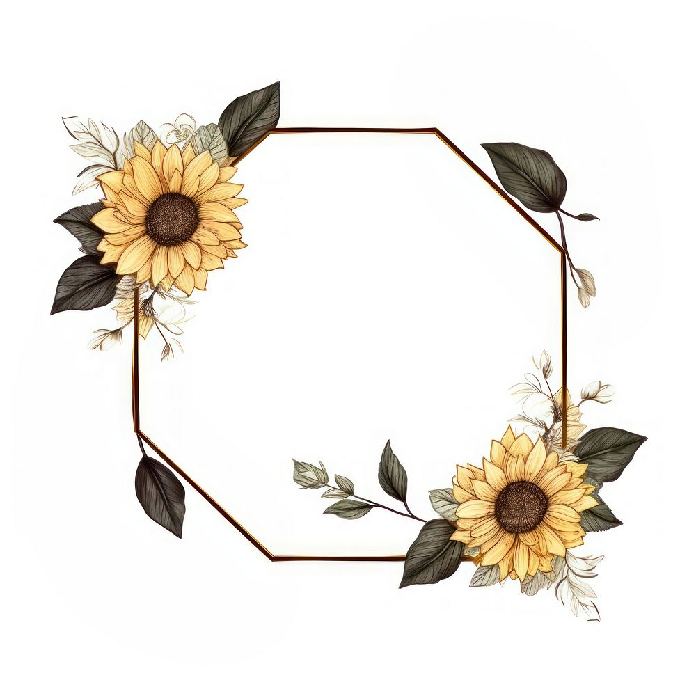 Sunflowers with golden hexagon frame pattern circle plant.