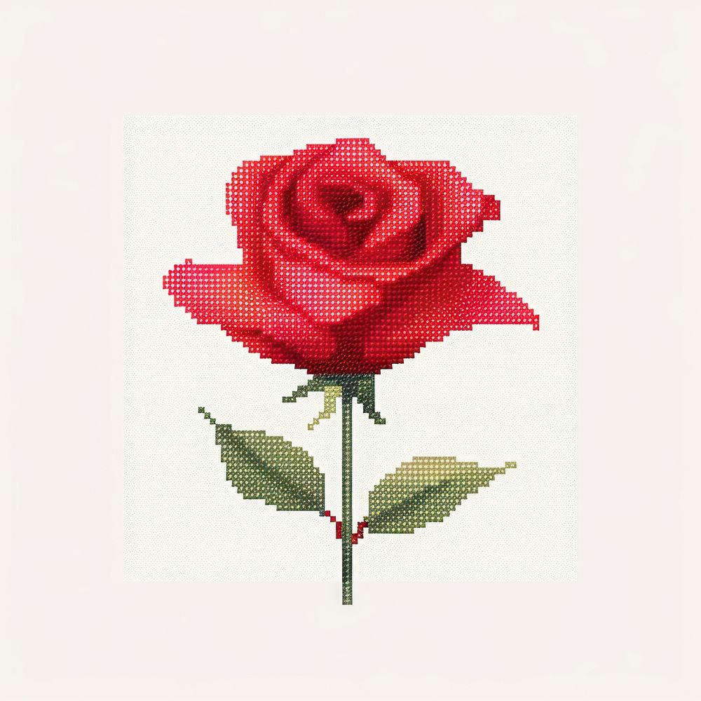 Cross stitch red rose embroidery pattern textile.