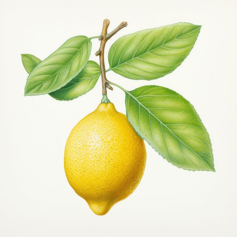 Vintage drawing lemon fruit plant food.
