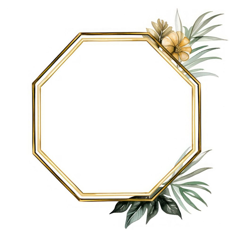 Gemstone with golden hexagon frame pineapple plant white background.