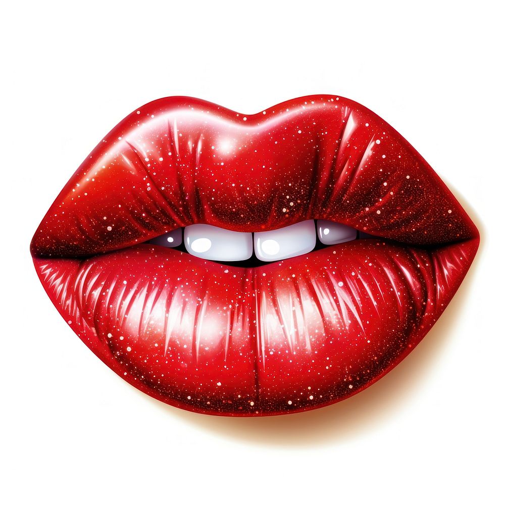 Red glittery lips sticker cosmetics lipstick red.