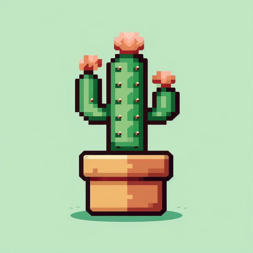 Cactus pot pixel plant representation .