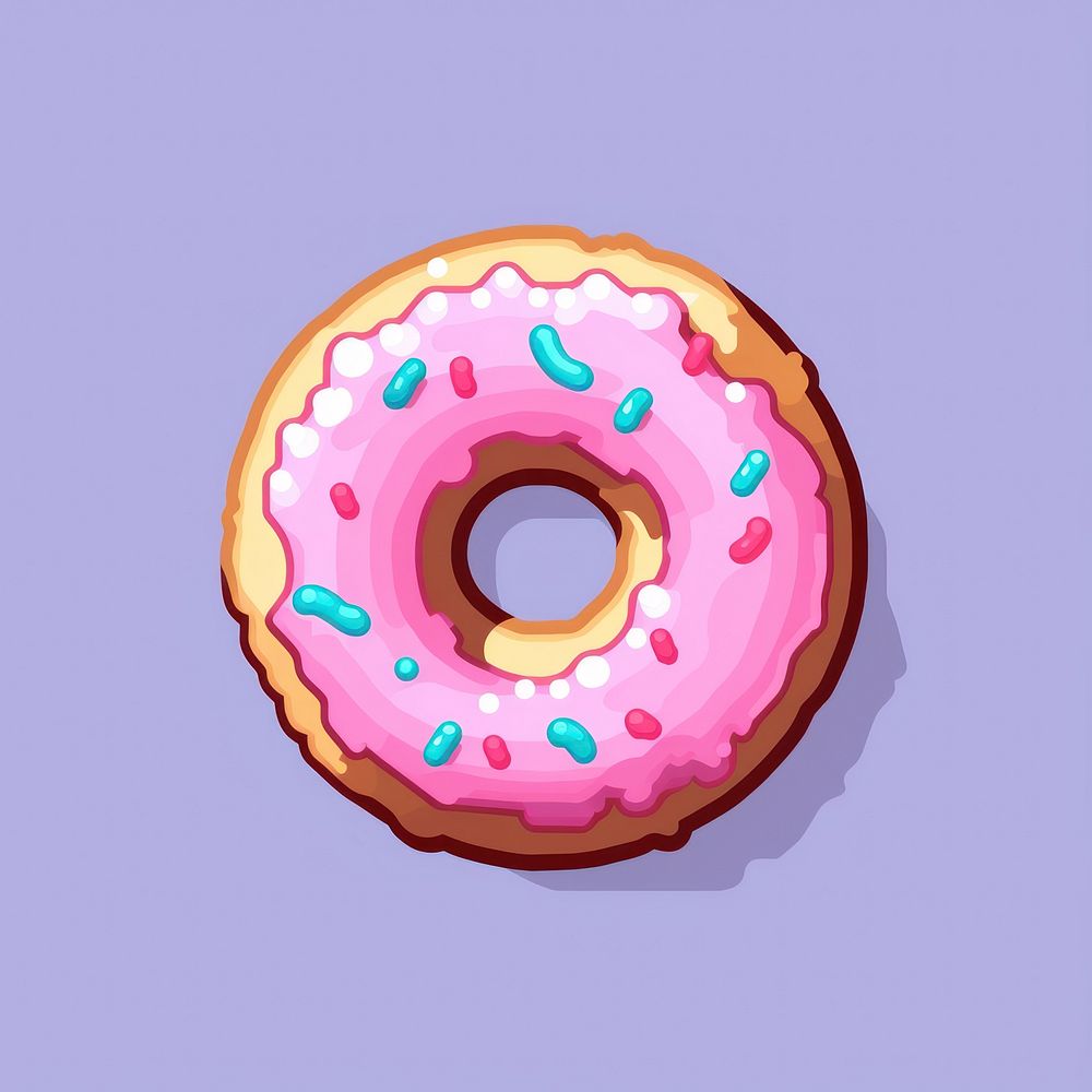 Donut pixel dessert icing shape.