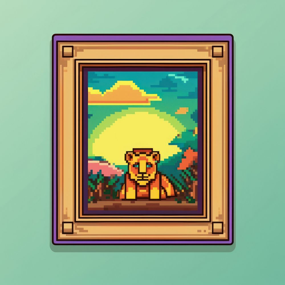 Picture frame of safari pixel art painting representation.