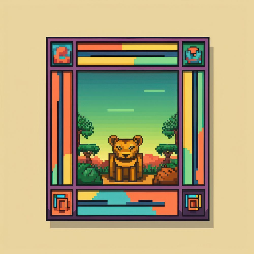Picture frame of safari pixel art representation architecture.