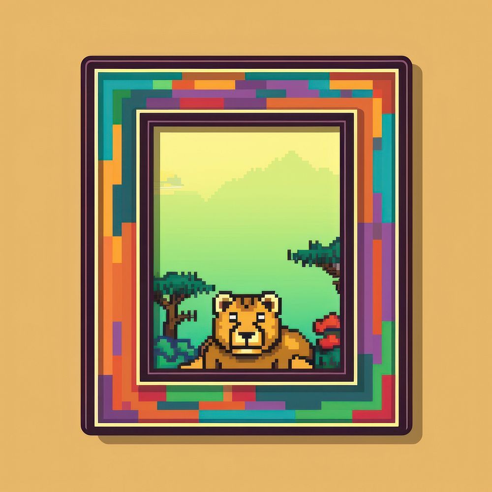 Picture frame of safari pixel art painting mammal.