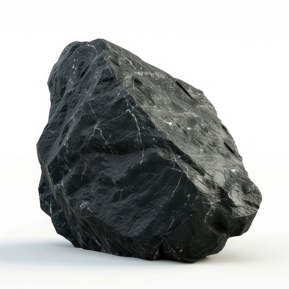 Rock mineral black white background.
