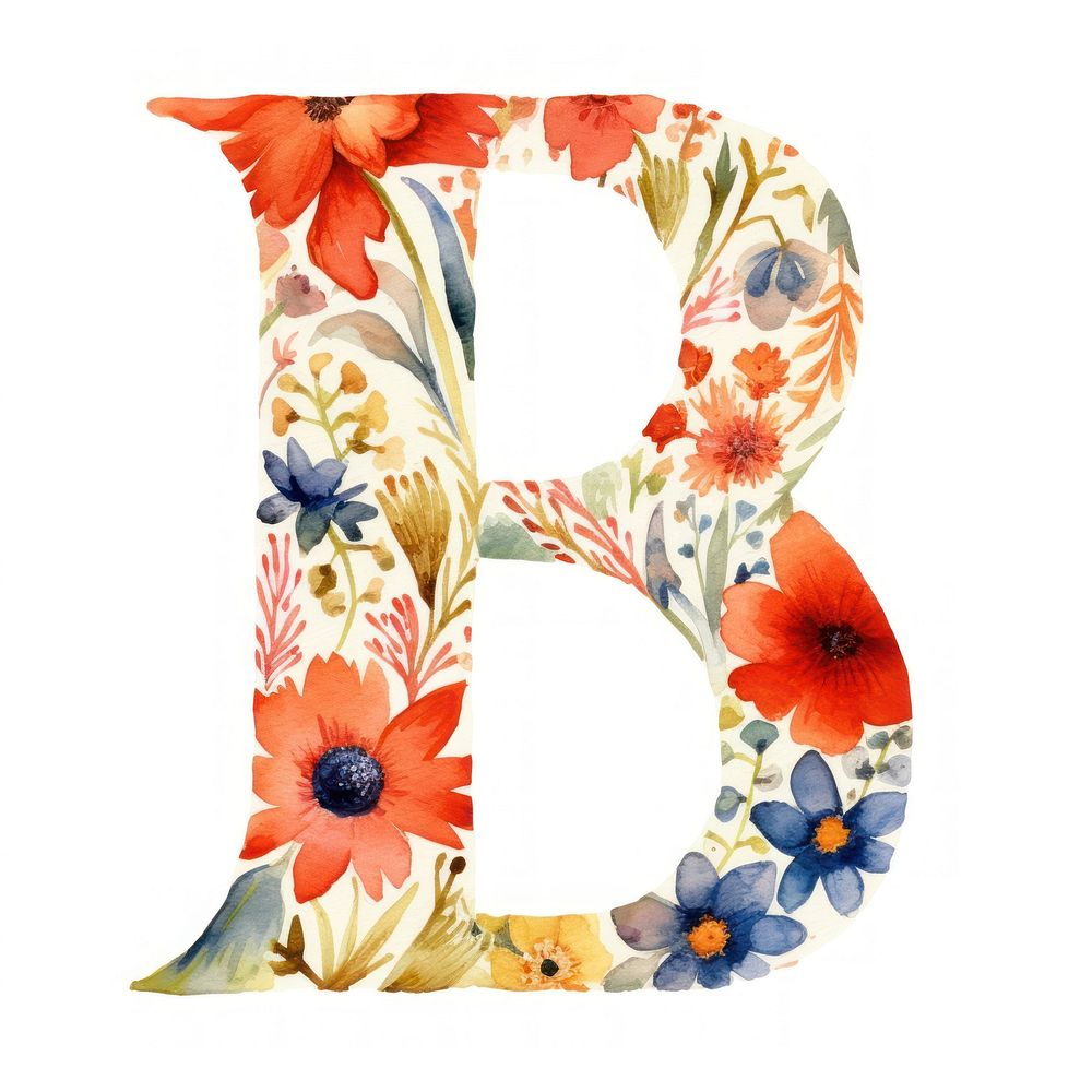 Floral inside alphabet B text number art.