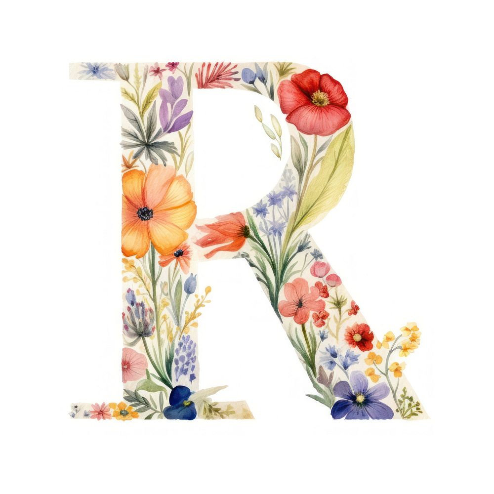 Floral inside alphabet R flower text art.