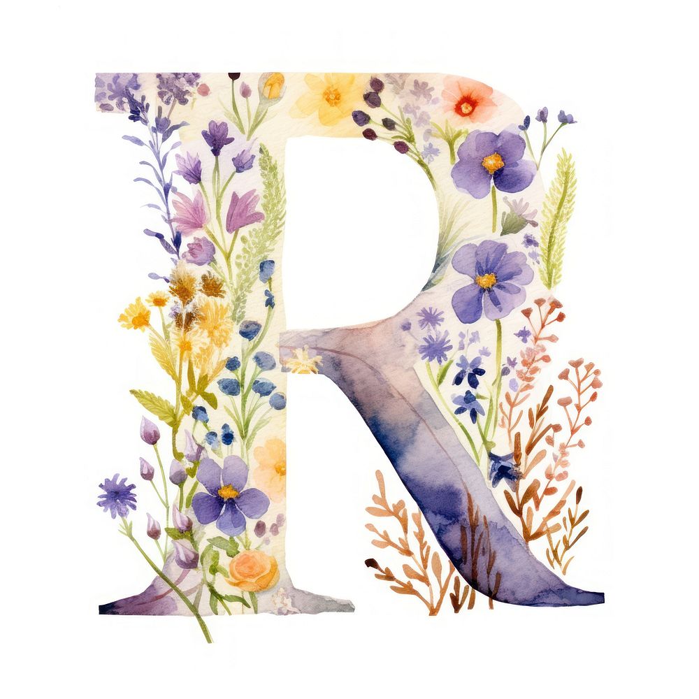 Floral inside alphabet R art pattern number.