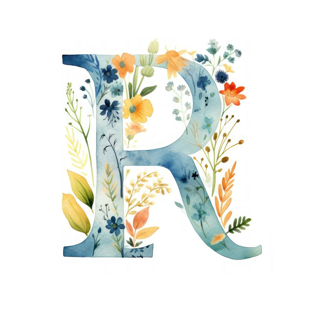 Floral inside alphabet R art pattern text.